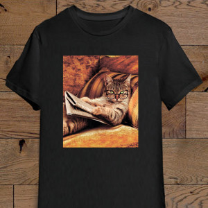 Tricou Pisica cu ochelari citește un ziar